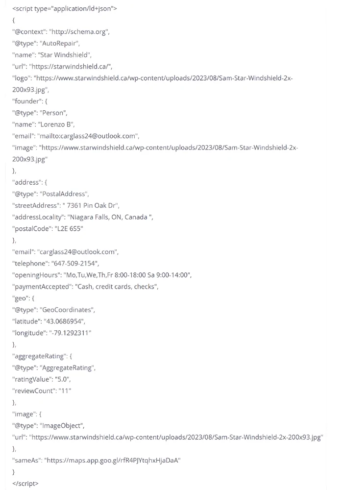 Auto Repair Schema Code