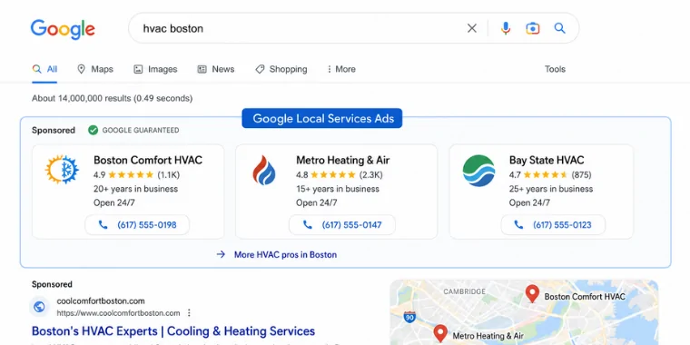 Local Service Ads Google search example Local Service Ads Google search example